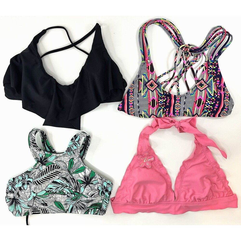 4 PC Swimwear Bikini Top LOT Small Swimsuits Tie Ruffle Pads MOSSIMO Summer GIRL